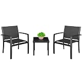 Homall 3 Pieces Patio Furniture Set Outdoor Patio Conversation Textilene Bistro Set Modern Porch Lawn Chairs with Coffee Table for Home and Balcony (Black)