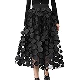 Tulle Skirt Women 3D Polka Dot Elastic Waist Mesh Flowy A-Line Midi Skirts Wedding Halloween Party Outfit