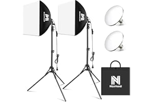 Softbox Lighting Kit, NiceVeedi 2-Pack 16'' x 16'' Softbox Photography Lighting Kit with 63” Tripod Stand & 5400K 450W Equivalent LED Bulb, Continuous Lighting for Photography/Video Record
