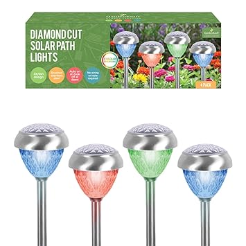 GardenKraft 14430 Benross LED-Markierungsleuchten, aus Edelstahl, solarbetrieben, Farben wechselnd, 4 Stück
