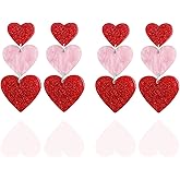 LPYO 2 Pairs Heart Earrings for Women Trendy Red Hot Pink Heart Dangle Earrings Romantic Love Heart Drop Earrings
