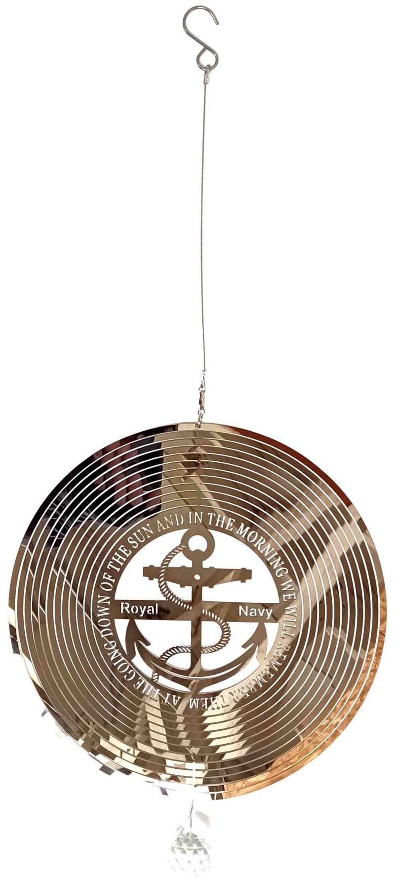 Royal Navy Remember Them Stainless Steel Metal Garden Wind Spinner With Crystal Suncatcher - Great Garden Decor Ornament Part Of The Hanging Decorations and Hanging Ornaments Range