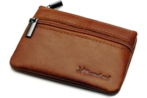 MooseLand Leather Zipper Coin Change Pouch Purse Bag Wallet with Key Ring (Brown)