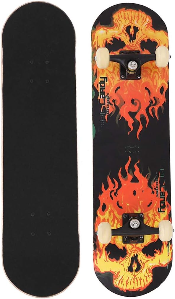 TUTAVIAW Fire Skull Skateboard Top Stained Black 31.5in Complete Skateboards, Ready to Ride for Teens Adults Beginners Girls Boys Kids