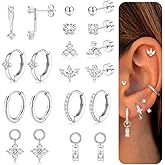 LOYALLOOK Small Gold Hoop Stud Earrings for Women - Hypoallergenic Surgical Stainless Steel Earrings Stack with CZ Charm Cartilage Earring Sets for Multiple Piercing Flat Back Stud Earrings