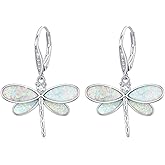 CUOKA MIRACLE Dragonfly Earrings 925 Sterling Silver Hoop Dragonfly Earrings Dangle Drop Opal Earring Dragonflies Jewelry Gifts for Women Wife
