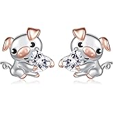 Sterling Silver Animal Stud Earrings: Hypoallergenic Cow Bee Axolotl Fox Penguin Cat Bat Bunny Elephant Panda Pig Earrings Cute Jewelry Gifts for Women