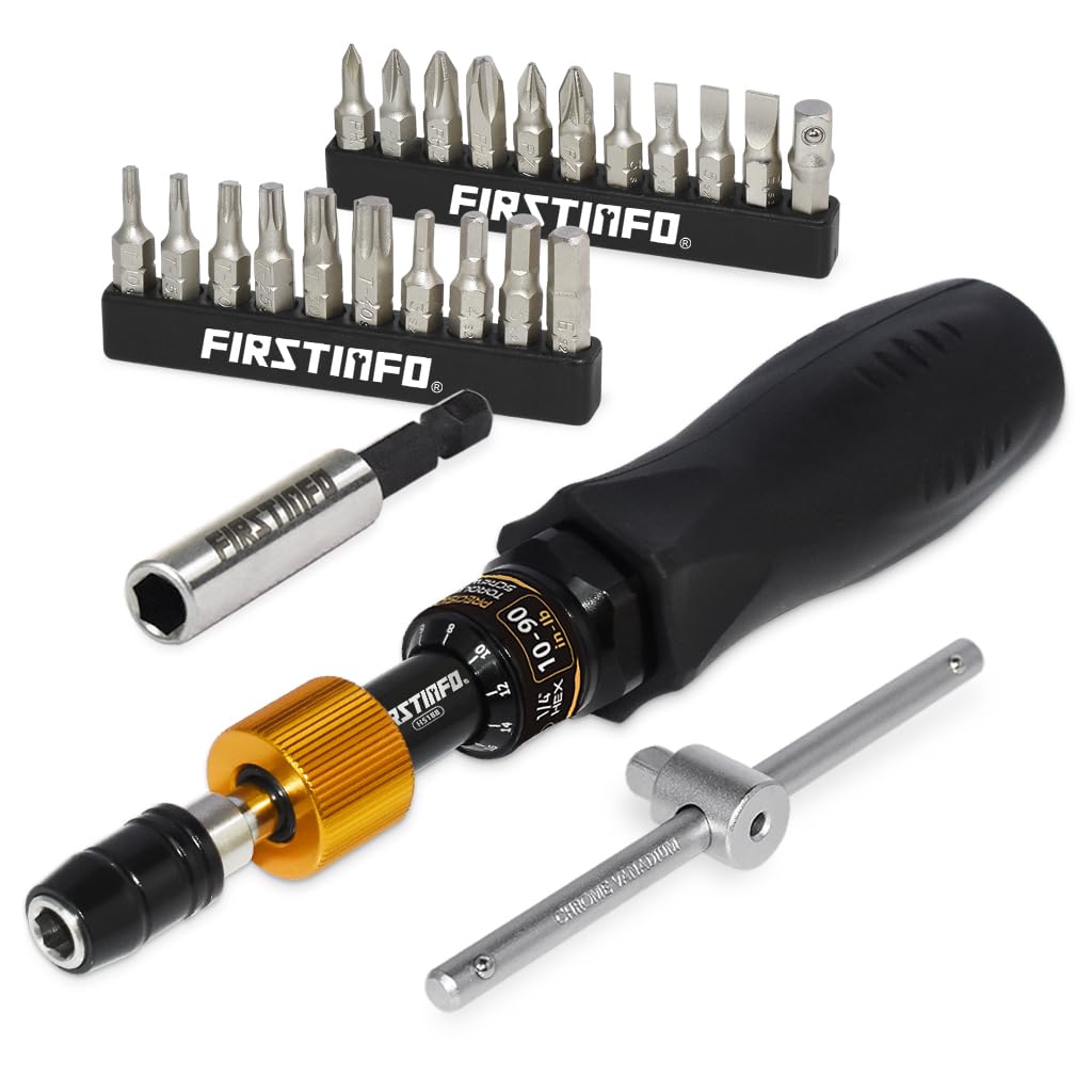 FIRSTINFO H5188Y1 | 1/4" | 10-90in-lb | Adjustable Torque Screwdriver | with Quick Release Bit Holder & Screwdriver Bits Set