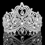 FUMUD Height 4.1'' Silver Luxurious Vintage Wedding Queen Princess Large Rhinestone Crowns And Tiaras Pageant Prom Bridal Crystal Hair Accessories (Silver)