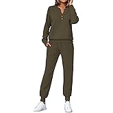 SHESHOW Women Two Piece Outfits Lounge Sets V-neck Button Down Sweatshirt High Waisted Joggers Trendy Tracksuit S-XXL