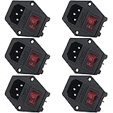 Antrader 6pcs Inlet Module Plug Male Power Socket with 5A Fuse Switch 10A 250V 3 Pin IEC320 C14