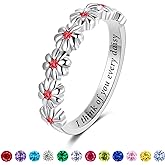 LEXLUNE Dainty Daisy Ring for Women, S925 Sterling Silver Cubic Zirconia Sunflower Flower Ring For Daughter, I Think Of You Every Daisy Ring, Birthstone Flower Ring