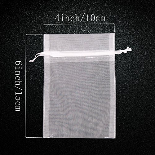 SumDirect 50Pcs 4x6 inches Sheer Organza Bags Jewelry Drawstring Pouches Wedding Party Christmas Favor Gift BagsÂ  (White)