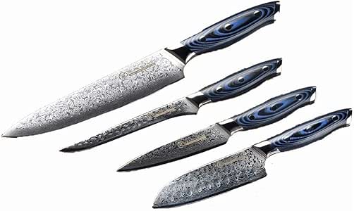 4 PC Damasco Chef Juego de cuchillos japoneses acero de Damasco