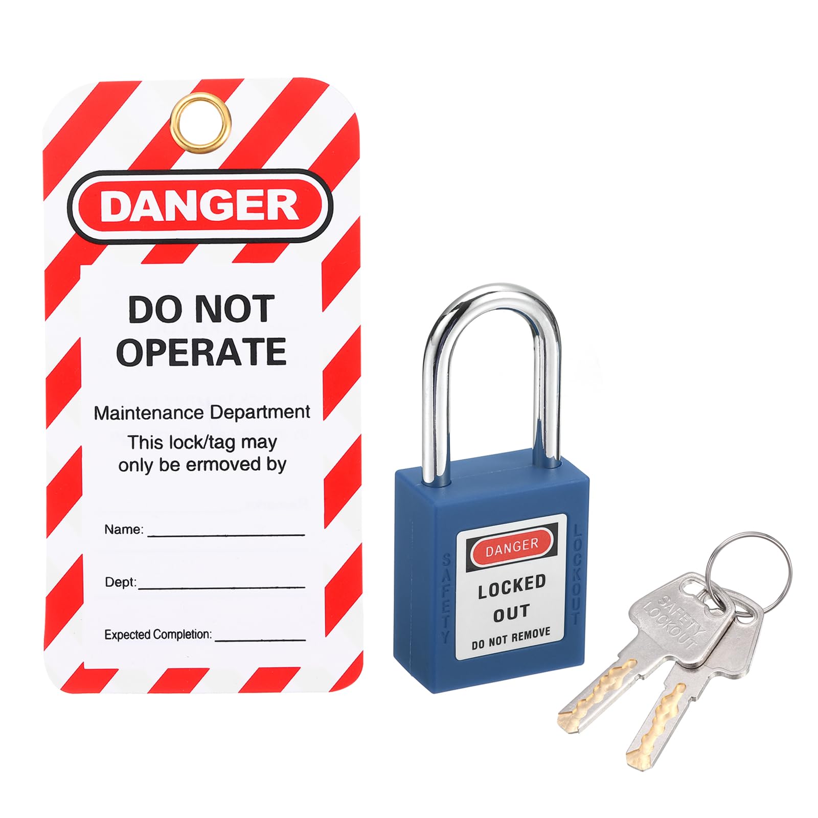 PATIKIL Lockout Tagout Locks with Key, 2 Pack Loto Locks Safety Padlock Lockout Locks Keyed Different with Lockout Tag for Valves Stations and Devices Style 1, Blue
