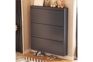 Ultra-Slim Steel Shoe Cabinet, Wall Mounted Flip Down Storage Organizer for Narrow Entryway, Hallway, or Living Room(Gray,3 T