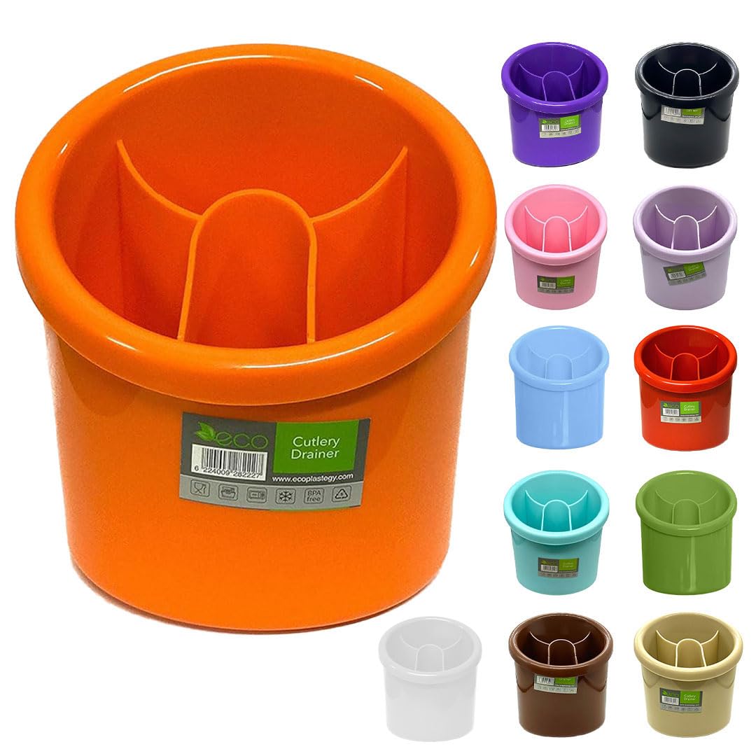 ECO Plastic Cutlery Drainer | 4-Compartment Utensil Holder for Kitchen & Sink Organization – BPA-Free, Durable Knife and Fork Holder with Compact Design – Multiple Color Options (Orange)