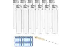 PATIKIL 65ml Test Tubes Set, 24pcs 6x1" Plastic Clear Flat Bottom Test Tube Containers with Labels for Bead Party Candy Bath Salt Storage Plant Propagation, Silver Cap