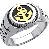 555Jewelry Stainless Steel Modern Nautical Pirate Sailor Anchor Signet Ring for Men