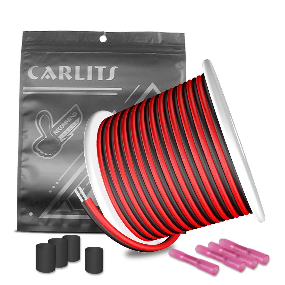 CARLITS 50FT 18AWG Extension Cable Wire Cord 15m 2x0.8mm² Tinned Pure Copper 18 gauge 2 wire Red&Black Hookup Electrical Wire 12V/24V DC for Led Strips Single Color 3528 5050 2835,Ribbon Tape Lighting