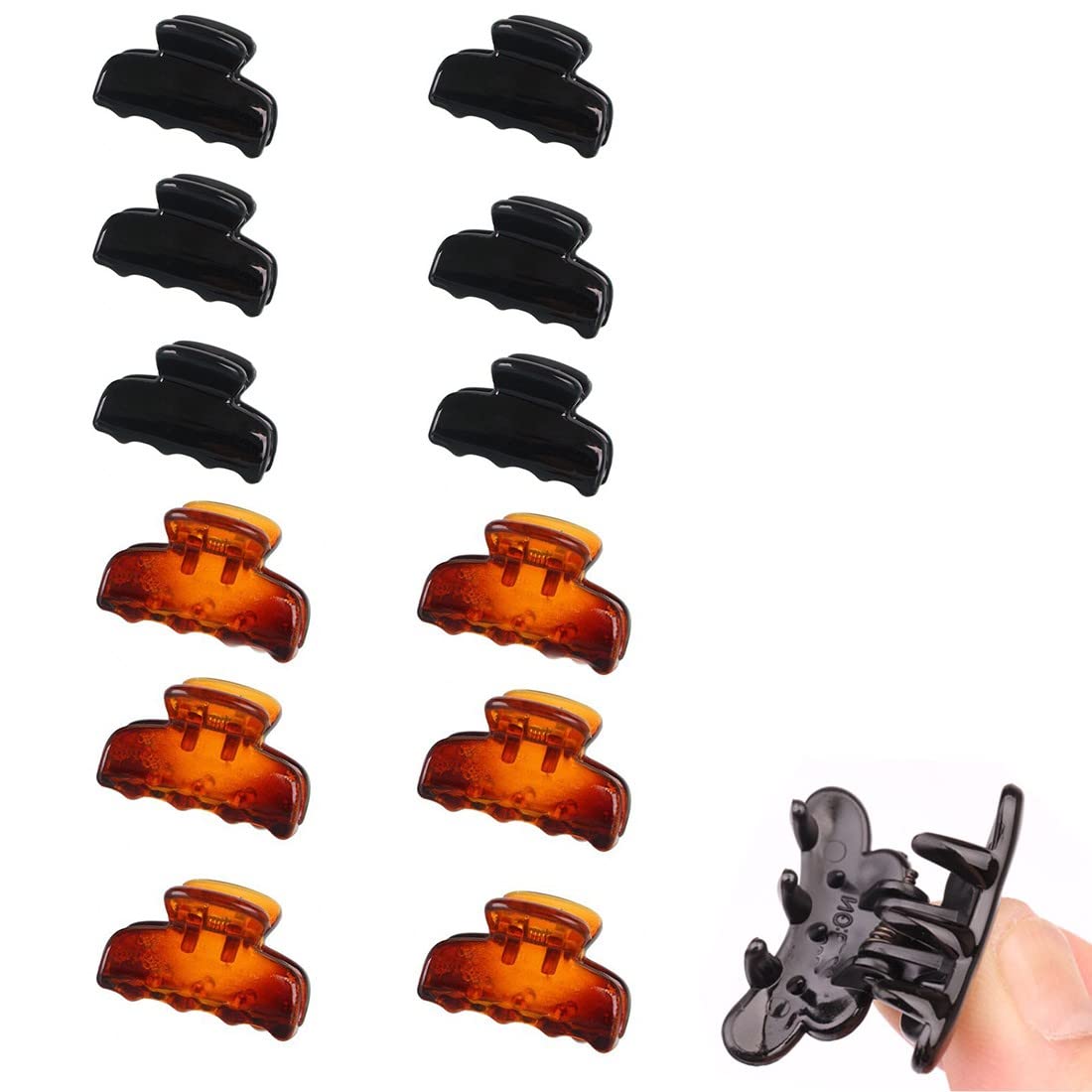 LICHUAN 12 Pieces Women's Hair Claw Clip Claws for Small Size Plastic Clips Very Suitable for Hair Styling -2.8 cm/pc (Brown, Black)