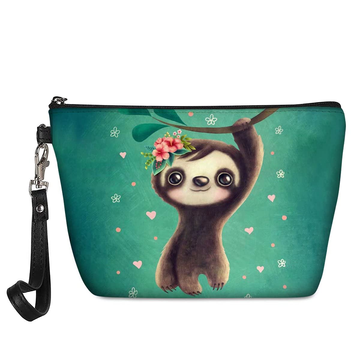 chaqlin Cute Baby Sloth Print Makeup Bag Travel Waterproof Toiletry Bag Accessories Organizer,Portable Storage Bag for Women Cosmetic Hanging Bag with Removable Carrying Strap
