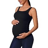 ATTRACO Maternity Tank Tops Seamless Side Ruche Sleeveless Pregnancy Basic Shirt with Built in Bra