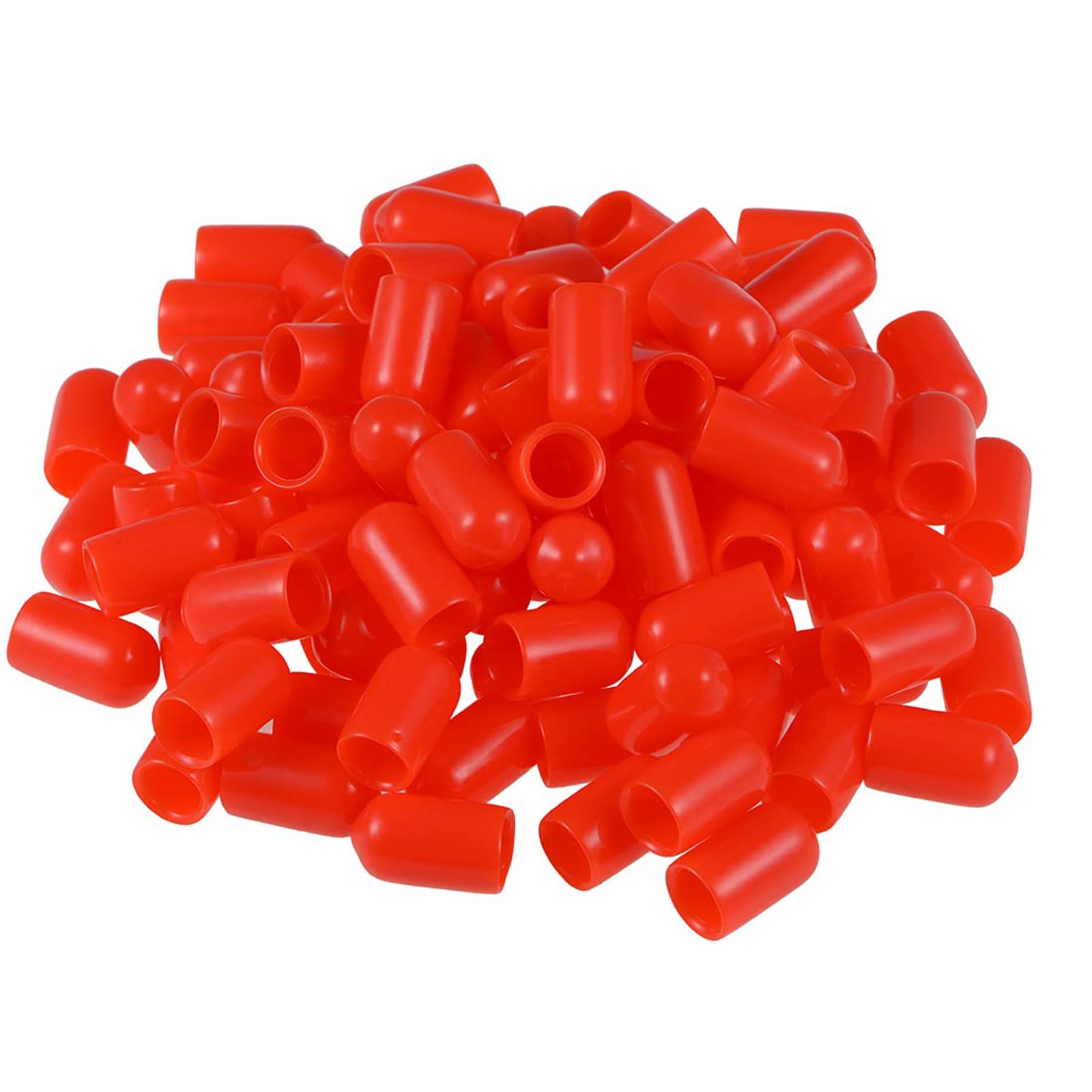 TA-VIGOR 100Pcs Rubber End Caps, 7mm ID Round Flexible Screw End Caps Thread Protectors, Red Vinyl Bolt Covers Rubber Covers for Screws, Tubes, Cables, Wires, etc