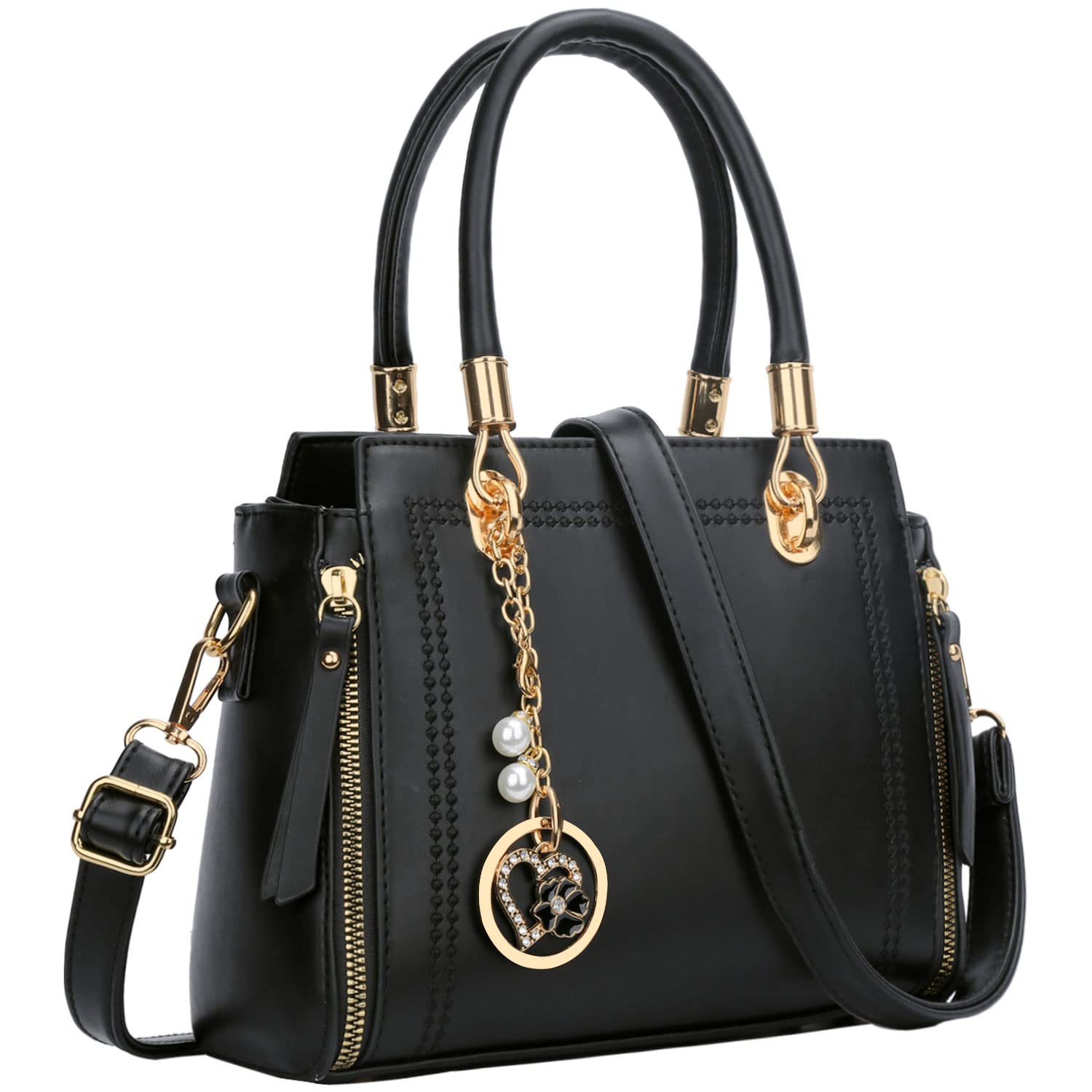 Photo 1 of KKXIU Stylish Women Satchel Purses and Handbags Vegan Leather Top Handle Shoulder Crossbody Bag (Black 1)
