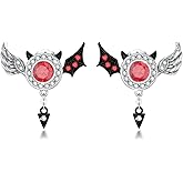 Angel And Devil Earrings Silver 925 Angel Wings Evil Earrings Hypoallergenic Jewellery Halloween Birthday Wedding Gift (Devil Angel Zircon)