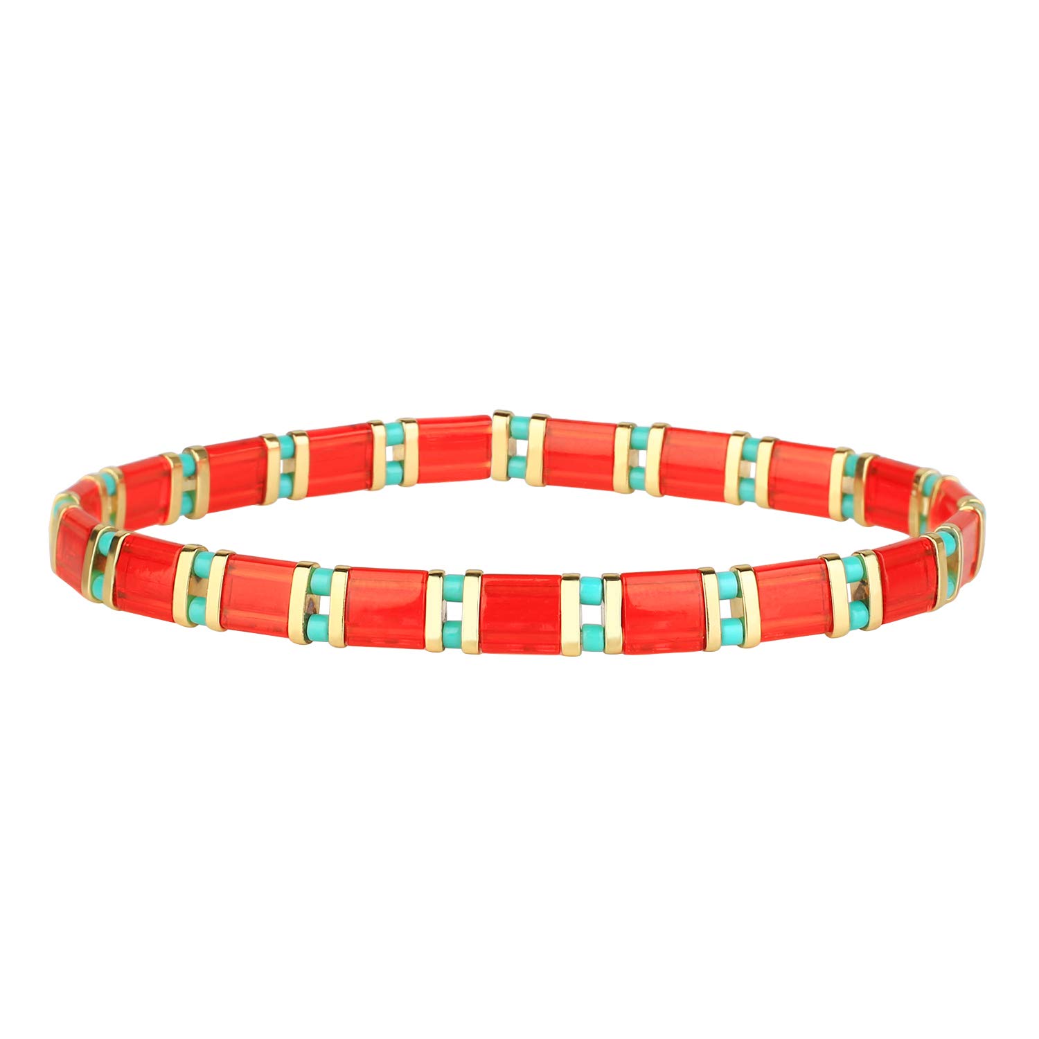 KELITCH New Beaded Stretch Bracelets Handmade Stackable Friendship Jewellery for Women Bracelets - Red 10A