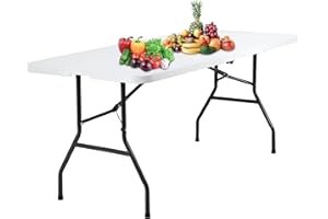 Ruesleag 6 Foot Folding Table Small Table Multipurpose Indoor Outdoor Heavy Duty Camping Table Portable Picnic Table Fold-in-