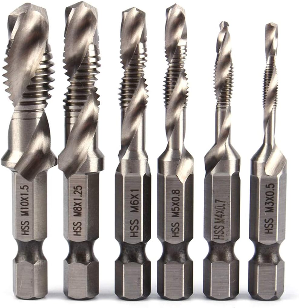 6 Pcs Hss Speed Steel Drill Bits Set 1/4 inch Hex Shank Metric Screw Taper Twist Drill Bit M3 M4 M5 M6 M8 M10