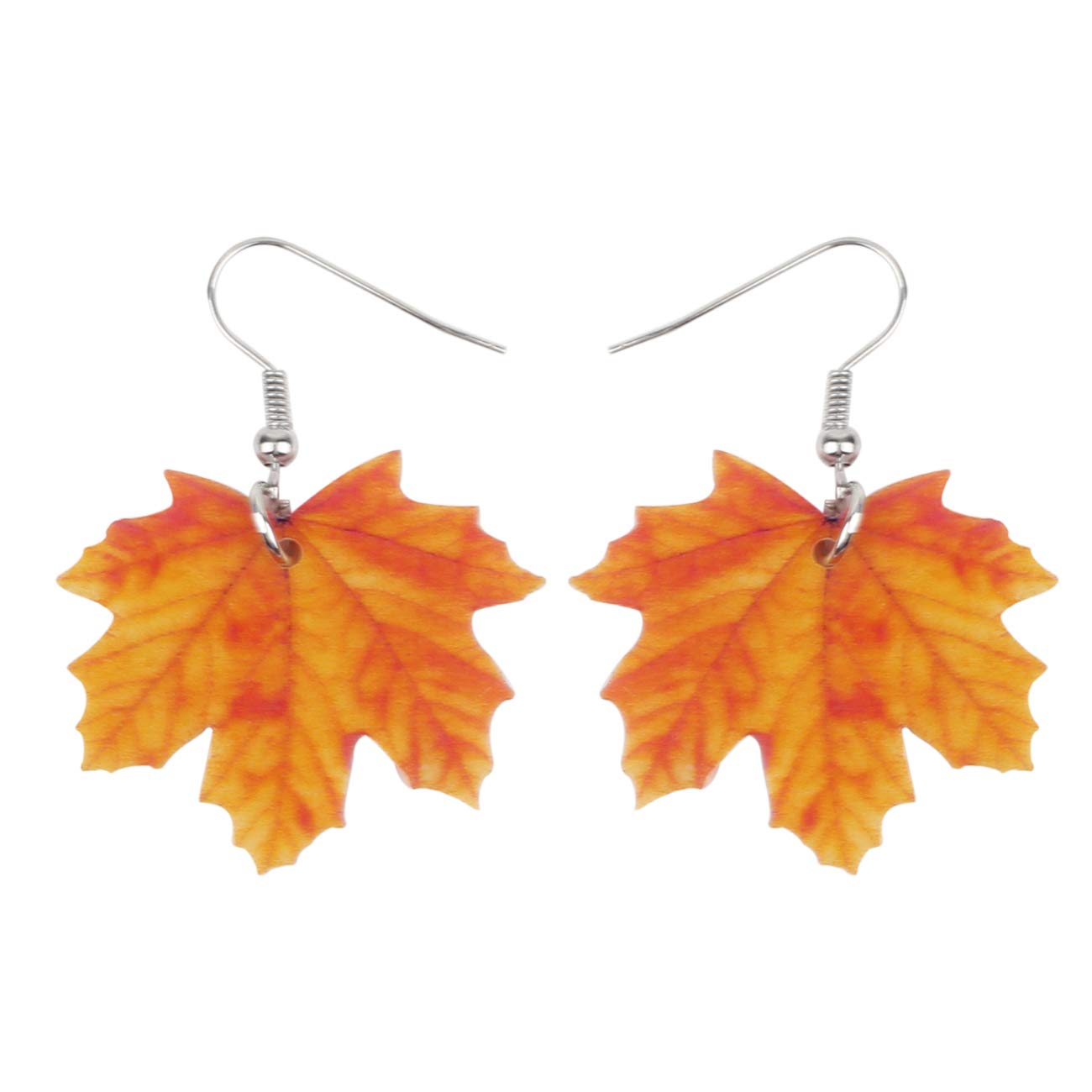WEVENI Acrylic Maple Leaf Earrings Dangle Drop Novelty Plant Jewelry For Women Girls Ladies Unique Gifts (Orange)