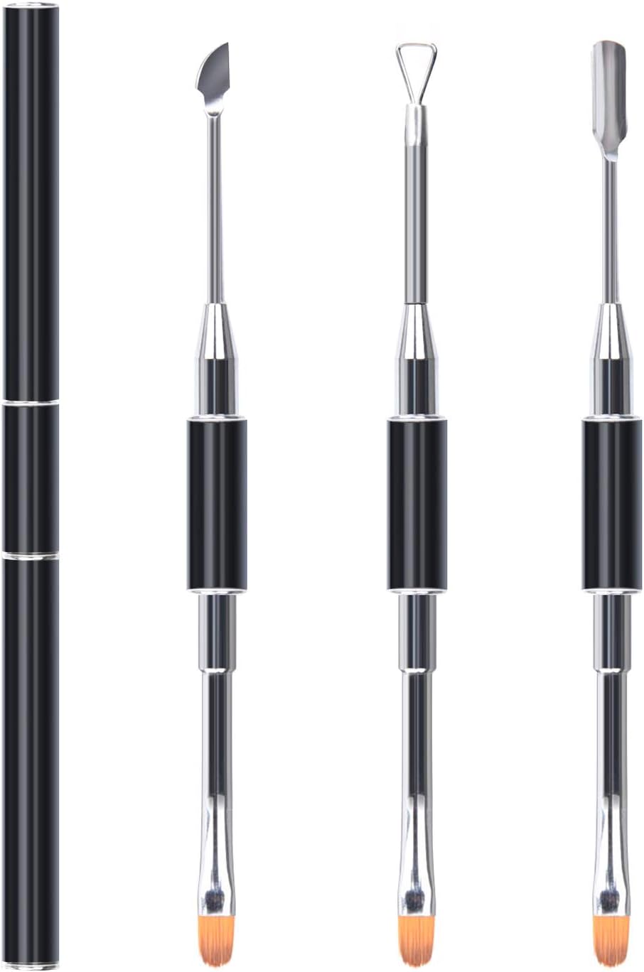 3pcs Nail Art Brushes with Replaceable Cuticle Pusher and Cutter, Nail Gel Polish Cuticle Remover Tools, Triangle Cuticle Nail Pusher Peeler Scraper Remove