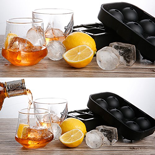 Finether Set of 2 Silicone Ice Cube Trays, Easy-Release Whisky Ice Ball Maker Large Square Ice Cube Mold, FDA Approved Eco-friendly Reusable for Kitchen Freezer Refrigerator Bourbon Cocktails, Black