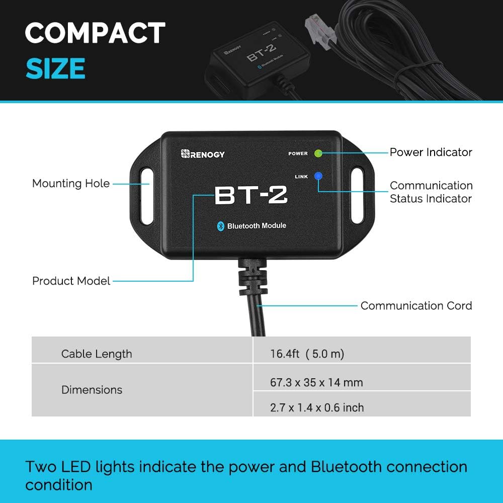 Renogy BT-2 Bluetooth Module RJ45 Communication Port Wirelessly Monitor and Adjust Compatible Solar Charge Controllers, RS485 : Garden & Outdoor