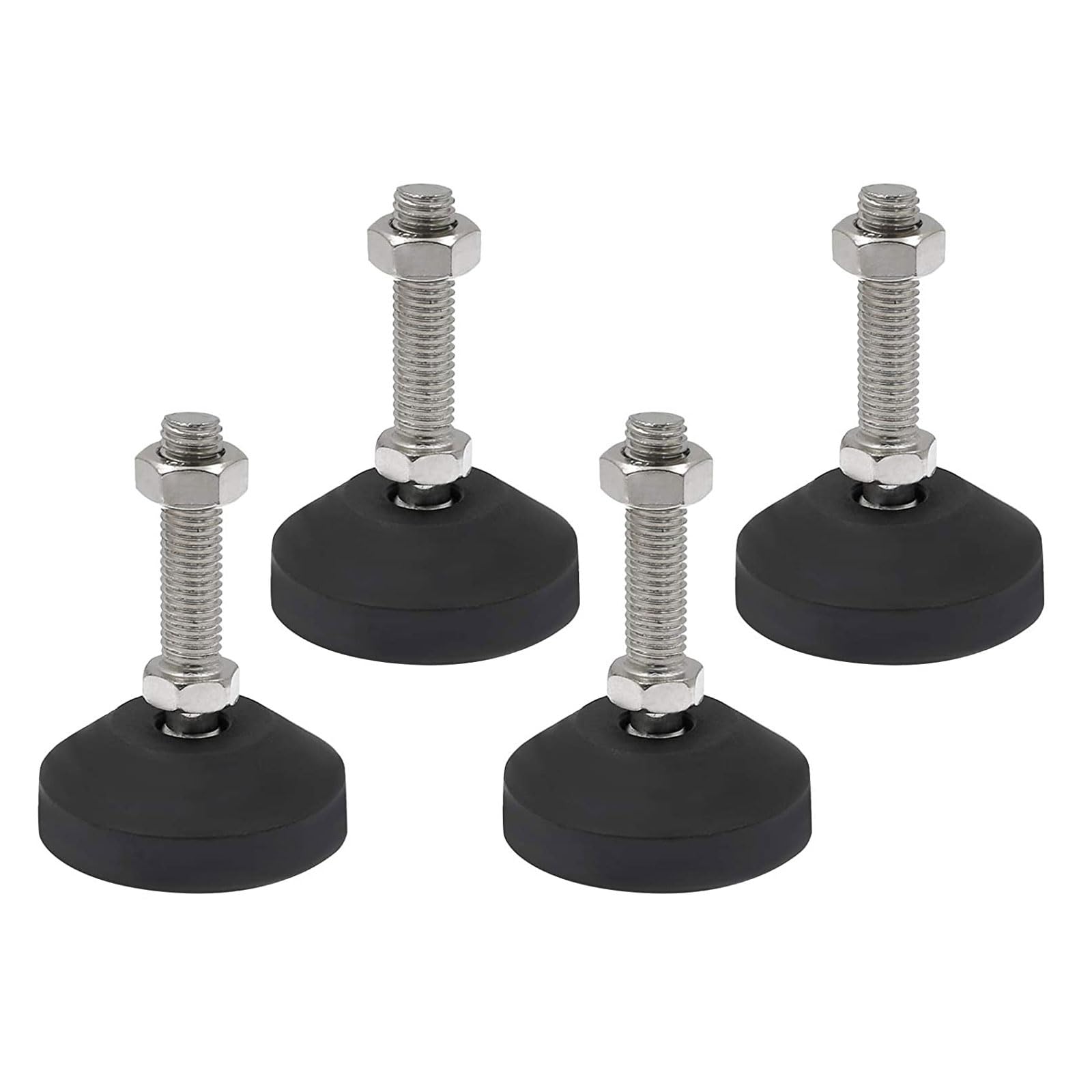 RHUAFET Set of 6 Adjustable Feet M8 x 40 mm, M12 x 50 mm, Black, Nickel, Metal and Plastic, Contemporary, Modern Style, 400 kg Capacity, 15° Tilt, Suitable for Chairs, Tables, Sofas, Indoor Use