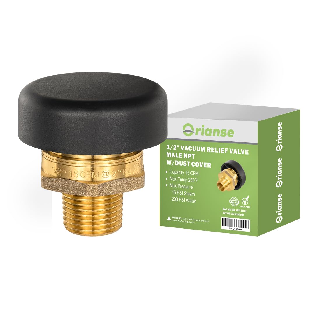 Photo 1 of 1 Pack ORIANSE Vacuum Relief Valve 1/2 Inch?BRASS & TUBULAR Water Service Low Profile Vacuum Relief Valve with Dust Cover for Water and Heater Tank?Brass Leak Proof
