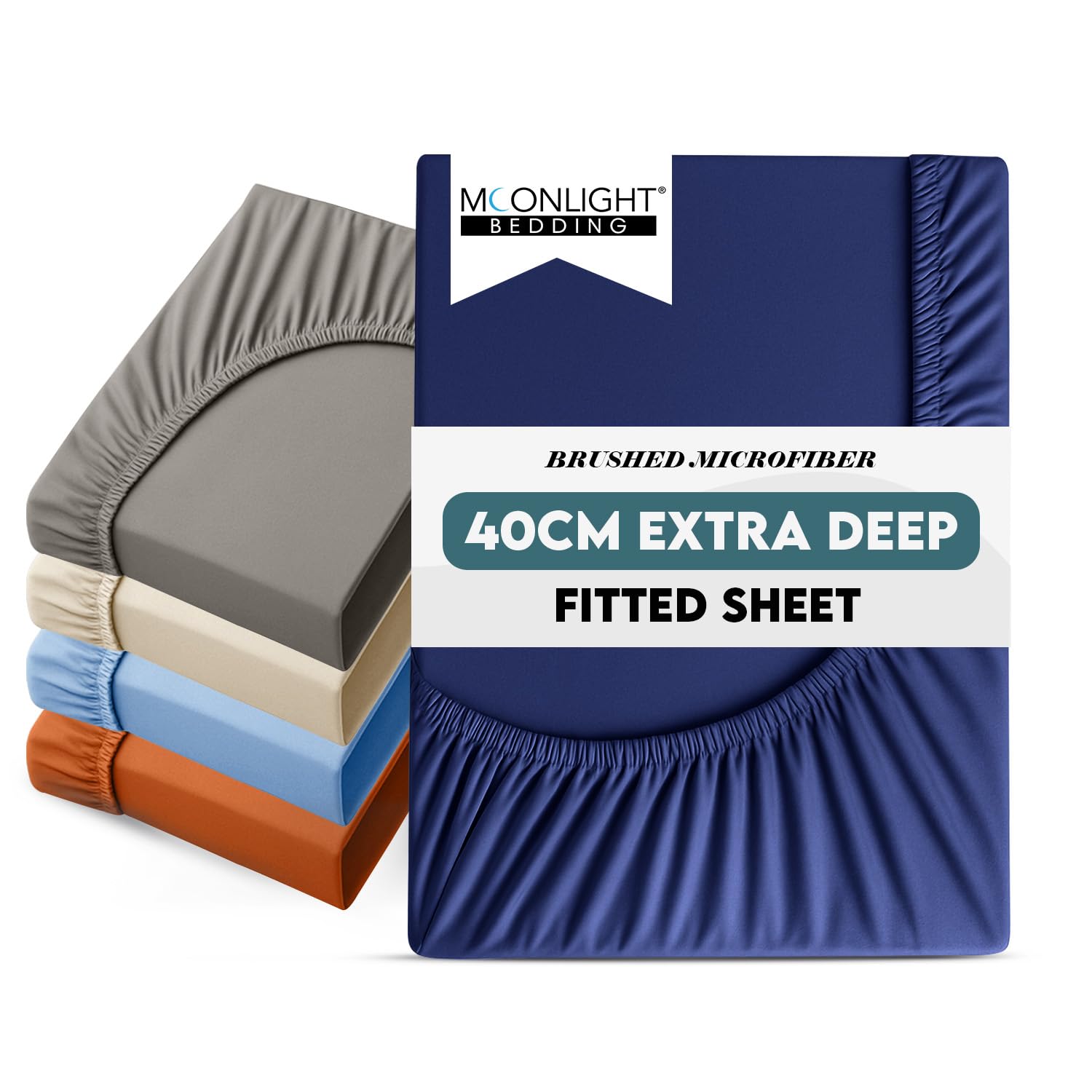 Moonlight Bedding Fitted Sheet 40 Cm Extra Deep Pocket Bed Sheets 16 inch Ultra Soft Bottom Sheet Brushed Microfiber Breathable Shrinkage and Fade Resistant (Navy, Double)