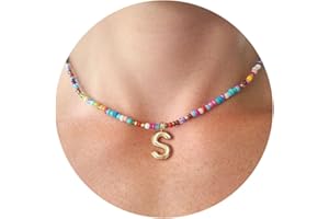 VRIUA Colorful Initial Necklaces for Women – Bubble Letter A-Z Necklace Handmade Beaded Necklace Dainty Initial Necklaces for Girls Kids - Teen Girls Gifts Trendy Jewelry