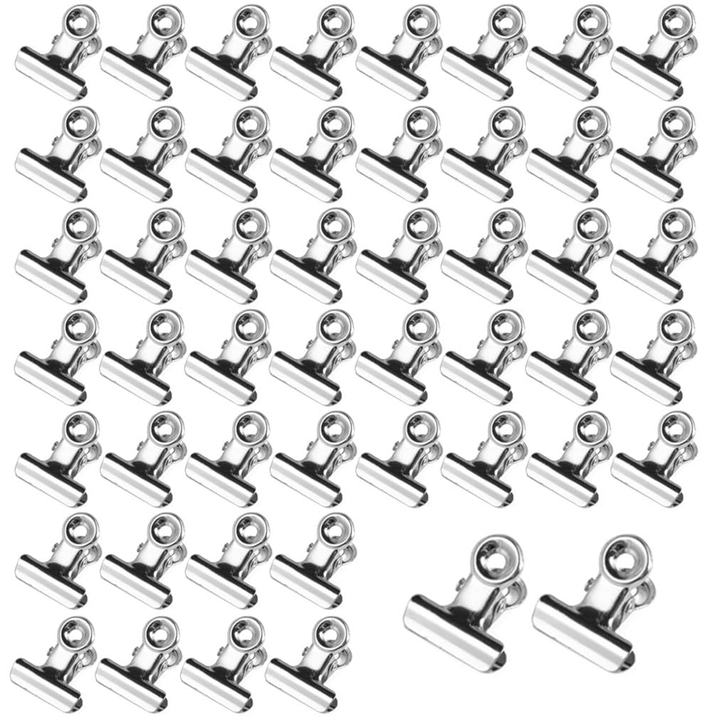 Small Bulldog Paper Clips, Pack of 50 Mini Metal Clips, 22 mm Multi-function Clips for Photos, Office and Kitchen (Silver)