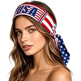 4th of July Sports Head Tie Headband Men Elastic Bandana Adjustable Non-Slip Moisture Wicking for Running Football Yoga