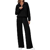 BTFBM Womens 2 Piece Sweatsuits Set Long Sleeve Half Zip Pullover Sweatshirt Wide Leg Sweatpants Fall Outfits Tracksuit
