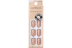 KISS imPRESS Color Press-On Manicure Fake Nails, Latte - Short & Square, Solid Beige/Brown/Neutral, Ready To Wear, Chip Proof, Smudge Proof, No Dry Time, Mini File & More | 30 Count