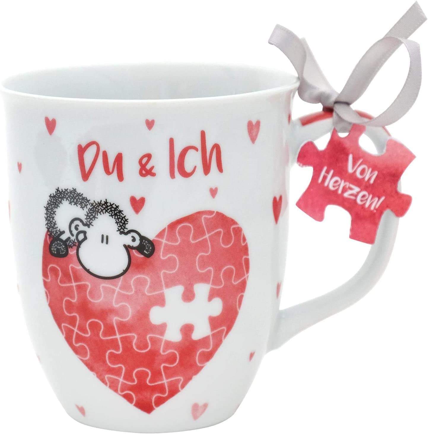 Sheepworld 45321 Kaffee-Tasse Spruch Du und Ich, mit Geschenk-Anhänger, 40 cl, Porzellan Cup, Porcelain, red, White