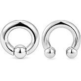 Cisyozi 10G 8G 6G 4G 2G 0G 00G Septum Rings Ear Gauges Earrings Hoops 316L Surgical Steel PA Ring Internally Threaded Horseshoe Spring Action Captive Bead Ring CBR Body Piercing Jewelry for Women Men