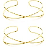 BOMAIL 2Pcs Gold Arm Cuff Bracelets for Women Open Adjustable Upper Arm Bangle Adjustable Coil Swirl Armlet Armband Set Minimalist Upper Arm Cuff Jewelry