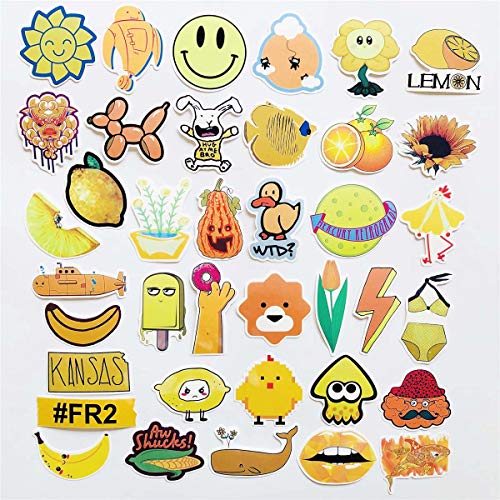 70pcs Cute Unique Trend Yellow Cartoon Waterproof Sticker Kids Girl Sickers Car Bicycle Suitcase Laptop Computer Water Bottle Mobile Phone Stickers Decals (Yellow)