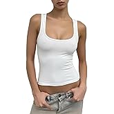 CHANGEZOE Women's Low Cut Tank Top Racerback Scoop Neck Going Out Y2K Tops Fitted Basic Cami Workout Tank Shirts